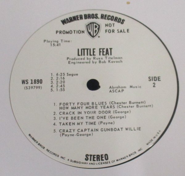 ☆WHITE LABEL PROMO彡 Little Feat Little Feat [ US '71 ORIG Warner Bros. Records WS 1890]_画像4