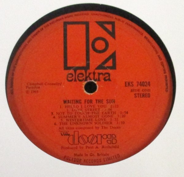 *. britain . record The Doors Waiting For The Sun [ UK ORIG \'68 Elektra EKS 74024 ] MAT 1 / 1