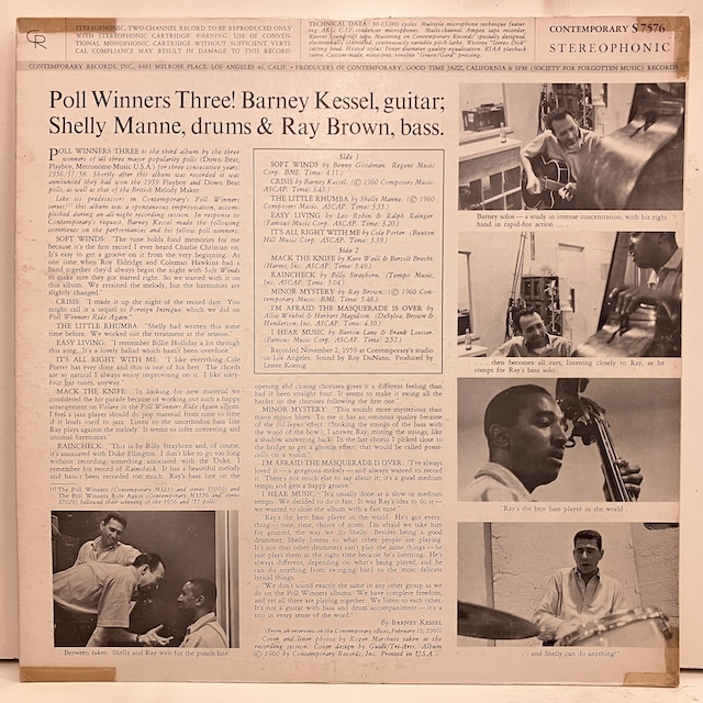 ■即決 JAZZ Barney Kessel Shelly Manne Ray Brown / Poll Winners Three s7576 j40527 米オリジナル、黒金艶Dg Stereo _画像2