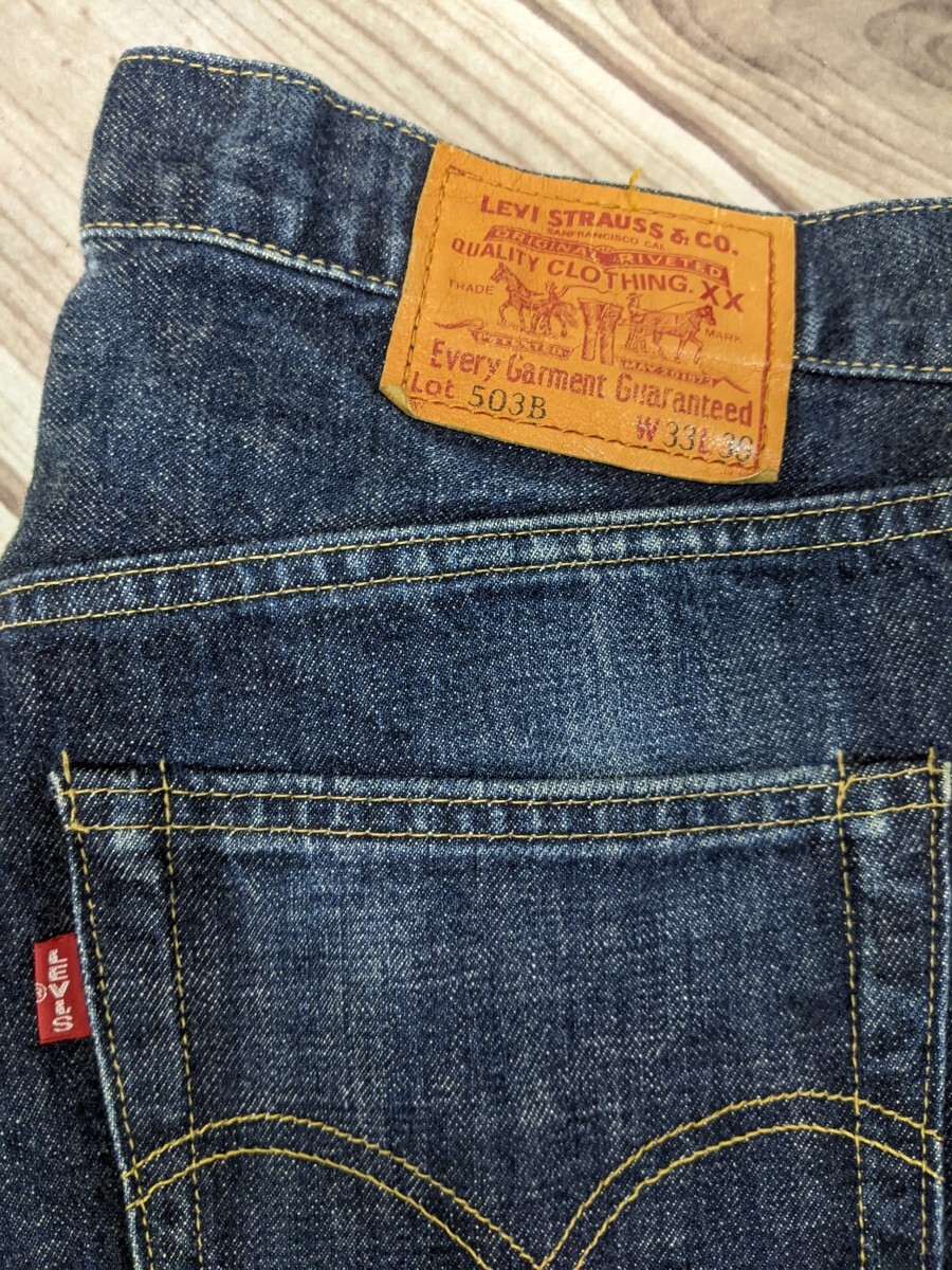 2．日本製 90s リーバイス 97年製 LEVI'S J22 503B-XX BIGE 赤耳 ボタンフライ デニムジーンズ パンツ W33L36　ネイビー y508_画像5