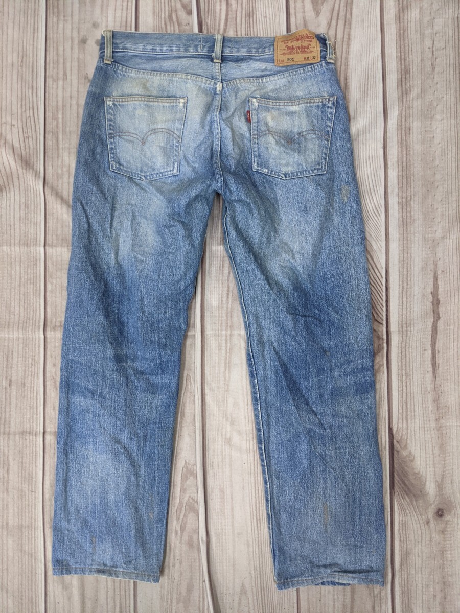 11．ヒゲ LEVI’S リーバイス 501 PCL16B グランジ ボロ ボタンフライ デニムジーンズ パンツ W31L32 ネイビーy610の画像3