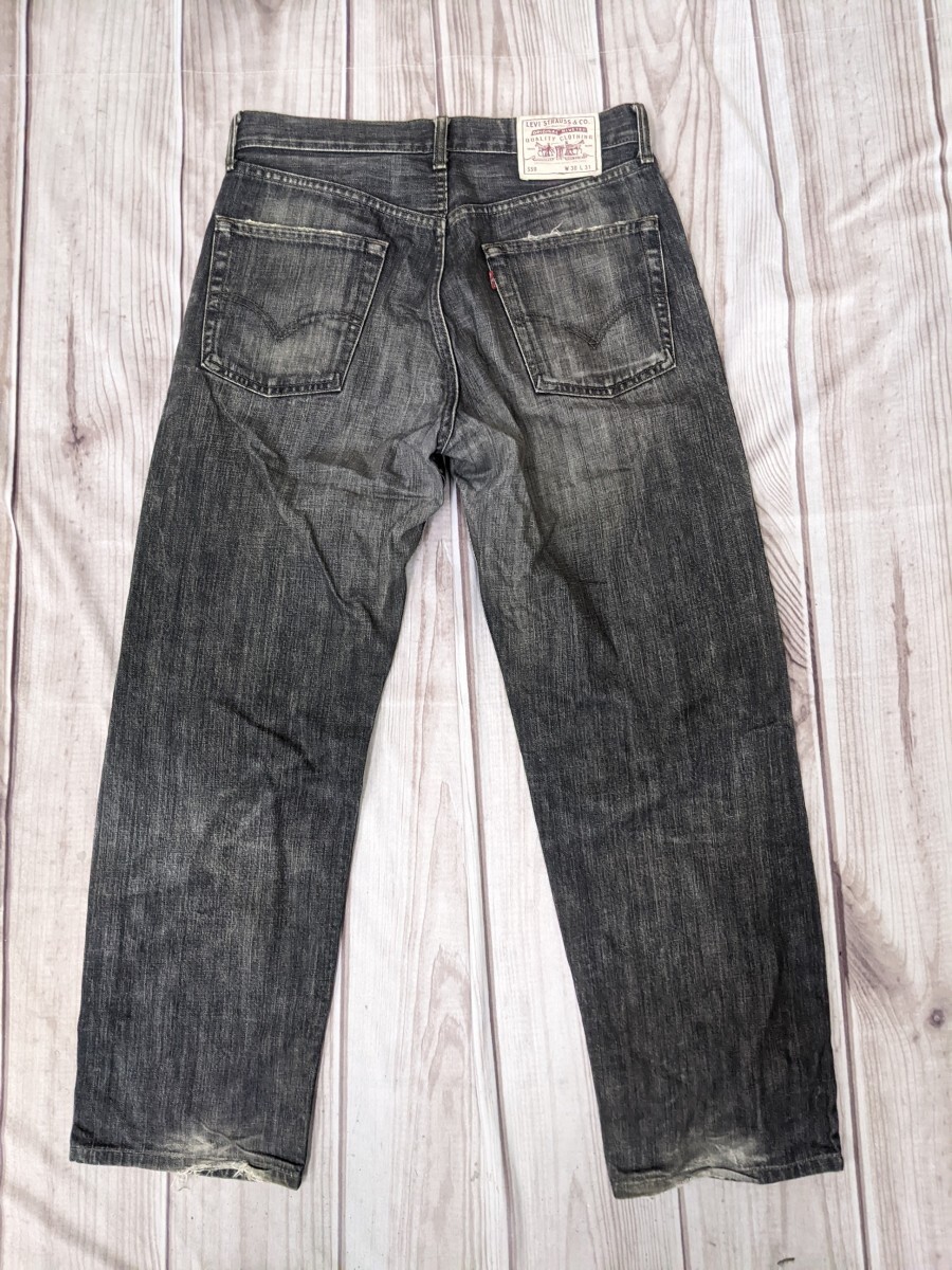 4．01年製 リーバイス LEVI'S 559 ストーンウォッシュ ブラックデニムジーンズ パンツ W30L31 黒 y607の画像2