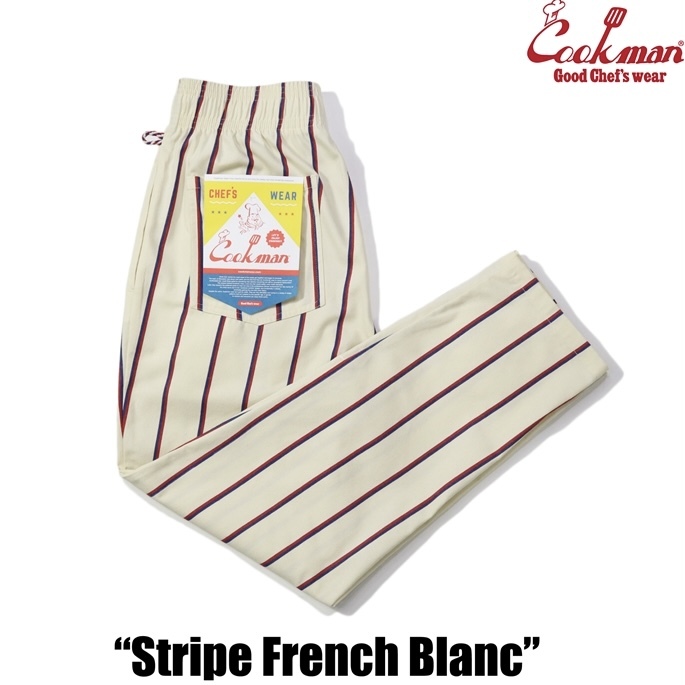 Lサイズ COOKMAN シェフパンツ Stripe Stripe French Blanc ストライプ フレンチ 白色 クックマン Chef Pantsの画像1
