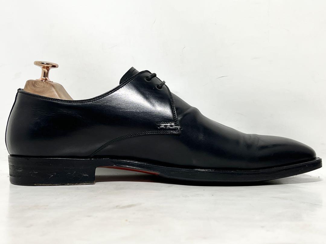 即決★良品 イタリア製 SANTONI★UK6=約25.5cm レザードレスシューズ サントーニ 黒 ブラック プレーントゥ ロングノース ビジネス 革靴_画像4