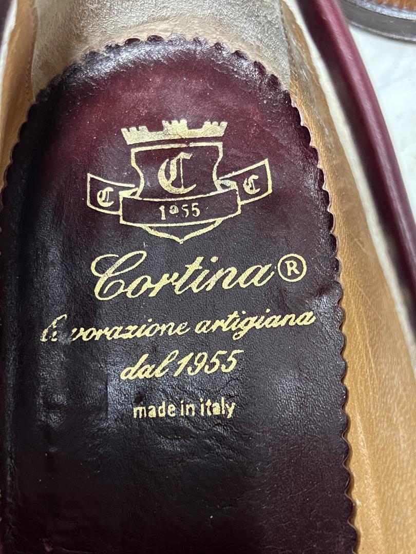 即決★美品 イタリア製 Cortina★UK5.5=約24cm レザーペニーローファー コルティナ 茶 ブラウン クロコ コンビシューズ スリッポン 本革_画像7