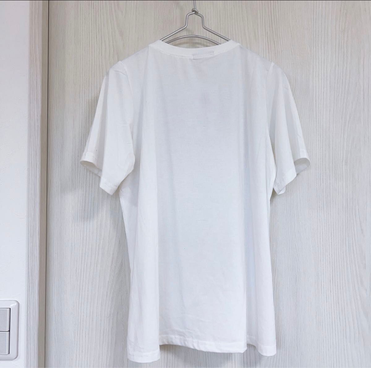 【新品】Tシャツ　レディース　M L ホワイト　リボン プリントTシャツ