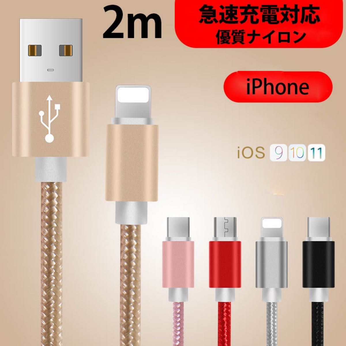 iPhone 充電ケーブル シルバー 2m 2本