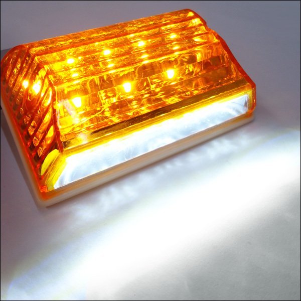LEDサイドマーカー 10個組 24V ダウンライト付 角型 マーカーランプ アンバー + ホワイト [2]23Дの画像10