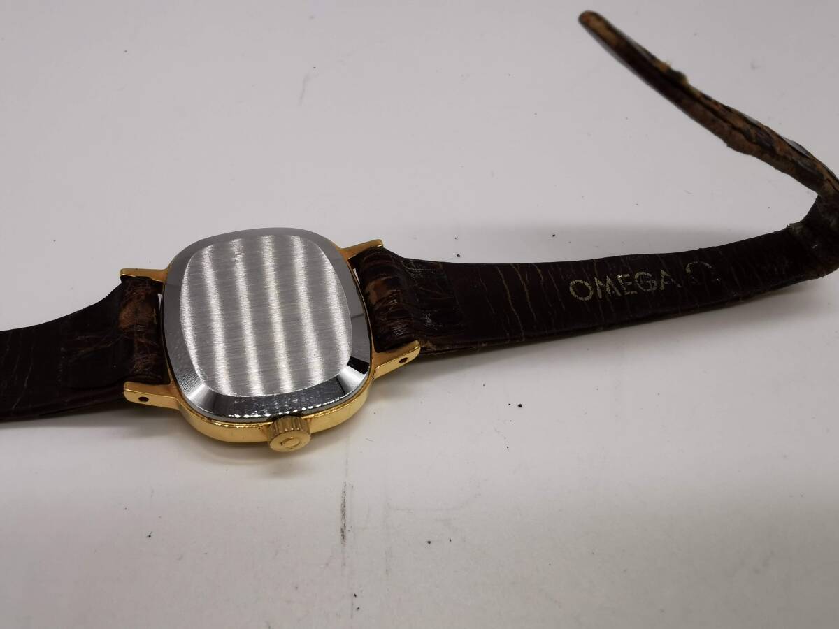 160311S68-0317S3■OMEGA オメガ■シーマスター 手巻き ゴールドカラー レディース スクエア アンティーク 革ベルト 腕時計の画像7