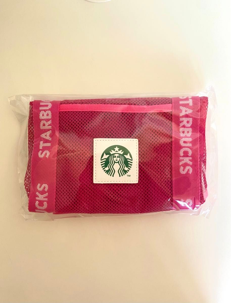 スターバックス スタバ　エコバッグ　メッシュ　 Starbucks ポーチ　ビビットピンク ピンク 大きい バッグ