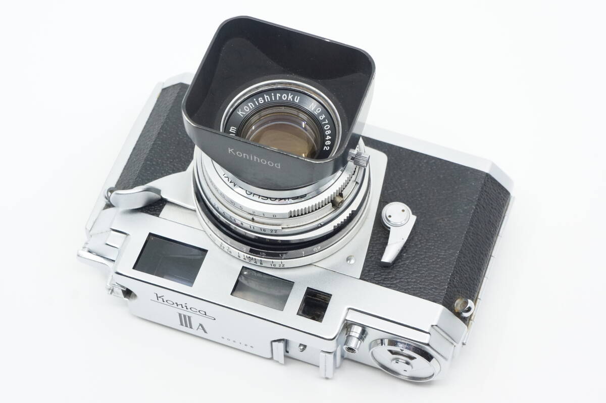 美品 コニカ IIIA Hexanon 48mm F2 付属品多数 コニフード フィルター レンズキャップ 革製カメラケース付き Konica 3A レンジファインダーの画像7