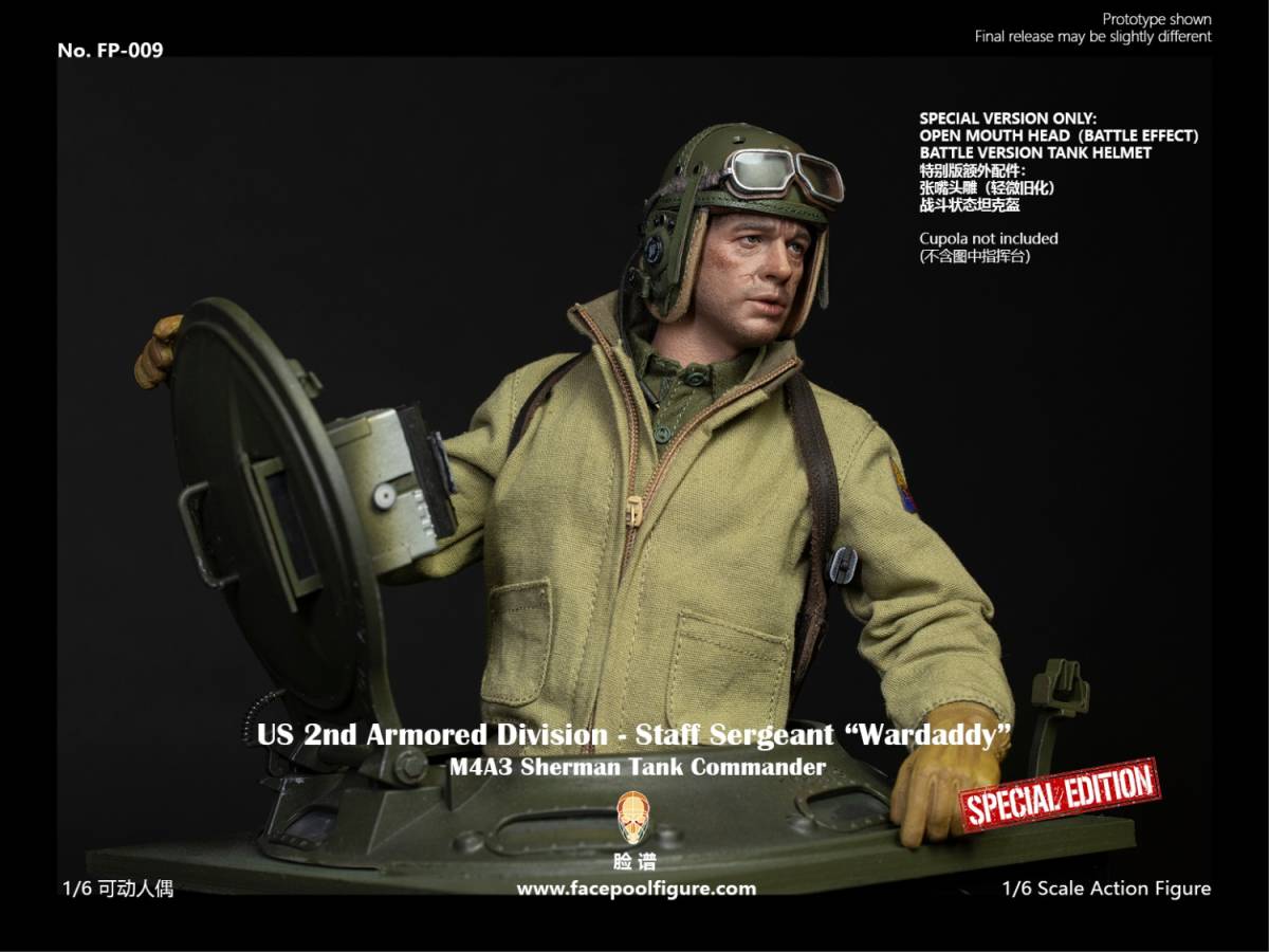 【 FURY 】1/6ドールパーツ： Facepool製：WWII アメリカ陸軍 戦闘シャツ（師団パッチ・階級章付き）_この製品から取り出しました