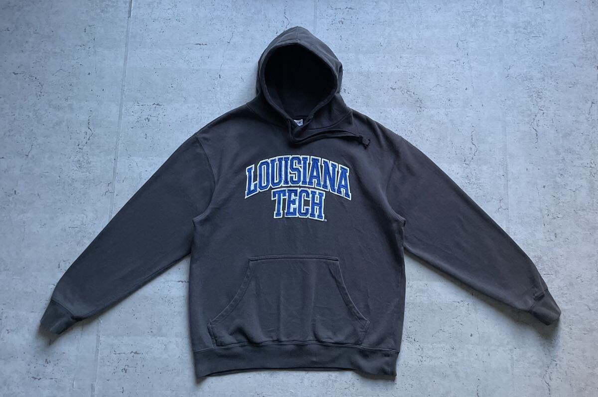 vintage ヴィンテージ 90's ヘビーオンス SECTIONカレッジロゴ LOUISIANA TECH プルオーバー パーカー チャコールグレー L_画像2