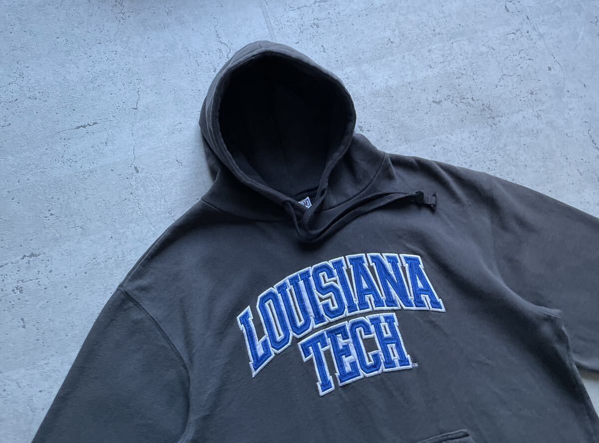 vintage ヴィンテージ 90's ヘビーオンス SECTIONカレッジロゴ LOUISIANA TECH プルオーバー パーカー チャコールグレー L_画像3