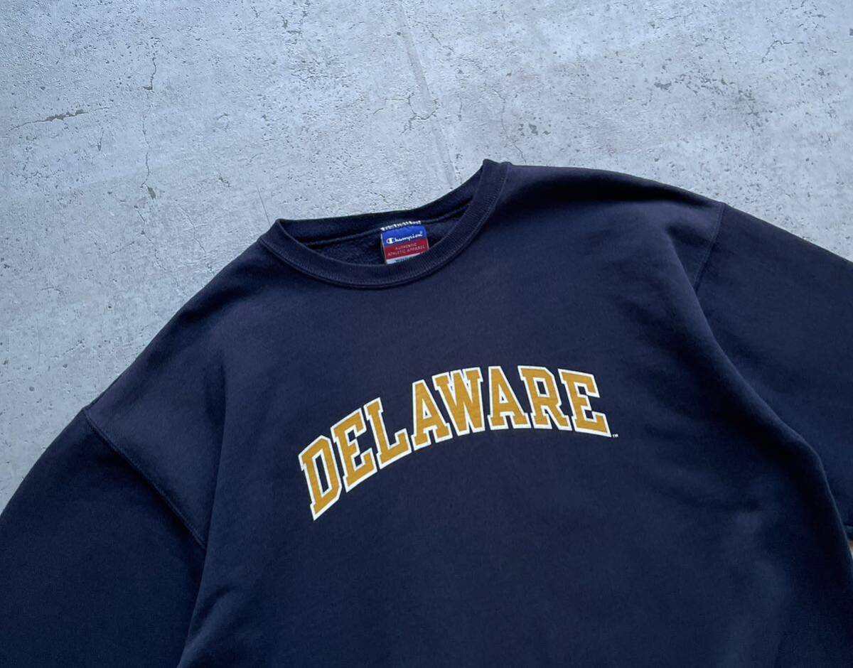 champion チャンピオン カレッジロゴ DELAWARE クルーネック スウェット トレーナー ネイビー M_画像3