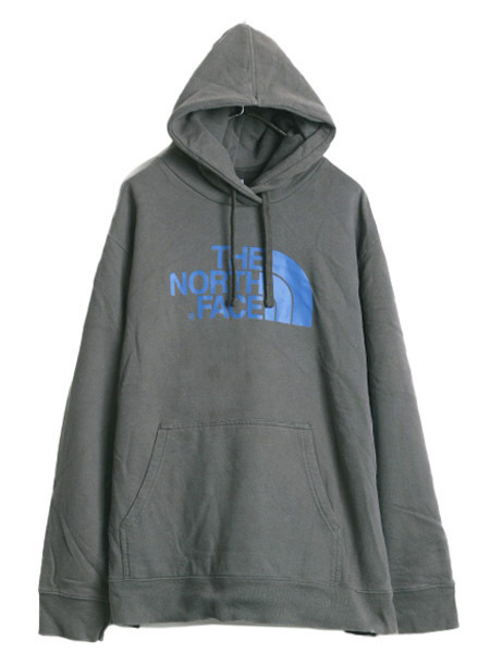 ノースフェイス プリント スウェット フード パーカー メンズ XXL 古着 The North Face プルオーバー トレーナー 裏起毛 アウトドア グレー