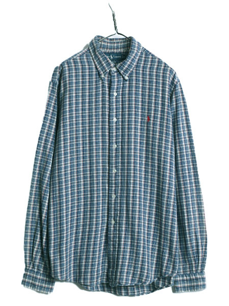 ラルフローレン チェック ボタンダウン シャツ メンズ XL 古着 ポロ 長袖シャツ ワンポイント ポニー刺繍 カスタムフィット 大きいサイズ