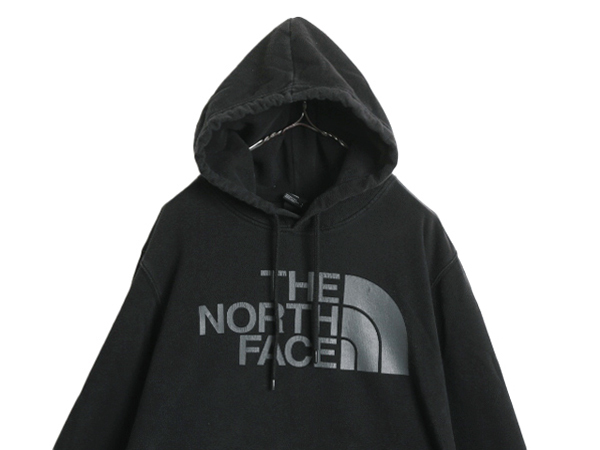 ノースフェイス プリント スウェット フード パーカー メンズ L The North Face アウトドア トレーナー プルオーバー 裏起毛 ブラック 薄手_画像2