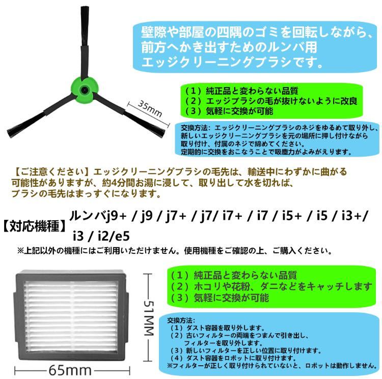 ルンバ e5 / i2 / i3 / i5 / i7 / j7 / j9 / i3+ / i5+ / i7+ / j7+ / j9+ メンテナンス フィルター 交換パーツキット 備品 交換品_画像4