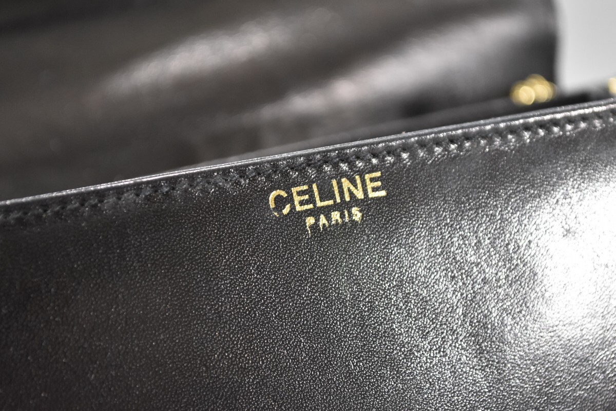 本物保証 CELINE セリーヌ マカダム 金具 ショルダーバッグ ワンショルダー レザー オールドセリーヌ トリオンフ ブラック 黒 RK-910G/605_画像9