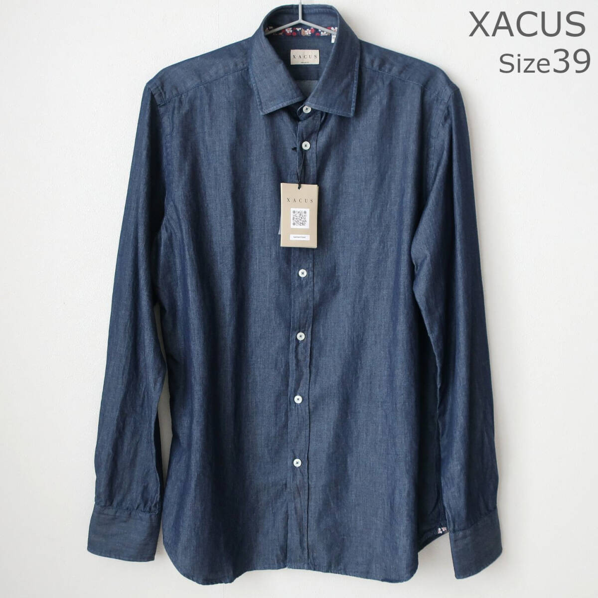 新品 未使用 XACUS ザッカス メンズ デニムシャツ シャンブレー ダンガリーシャツ 長袖 インディゴ ネイビー メンズ 39 Mサイズ Lサイズ