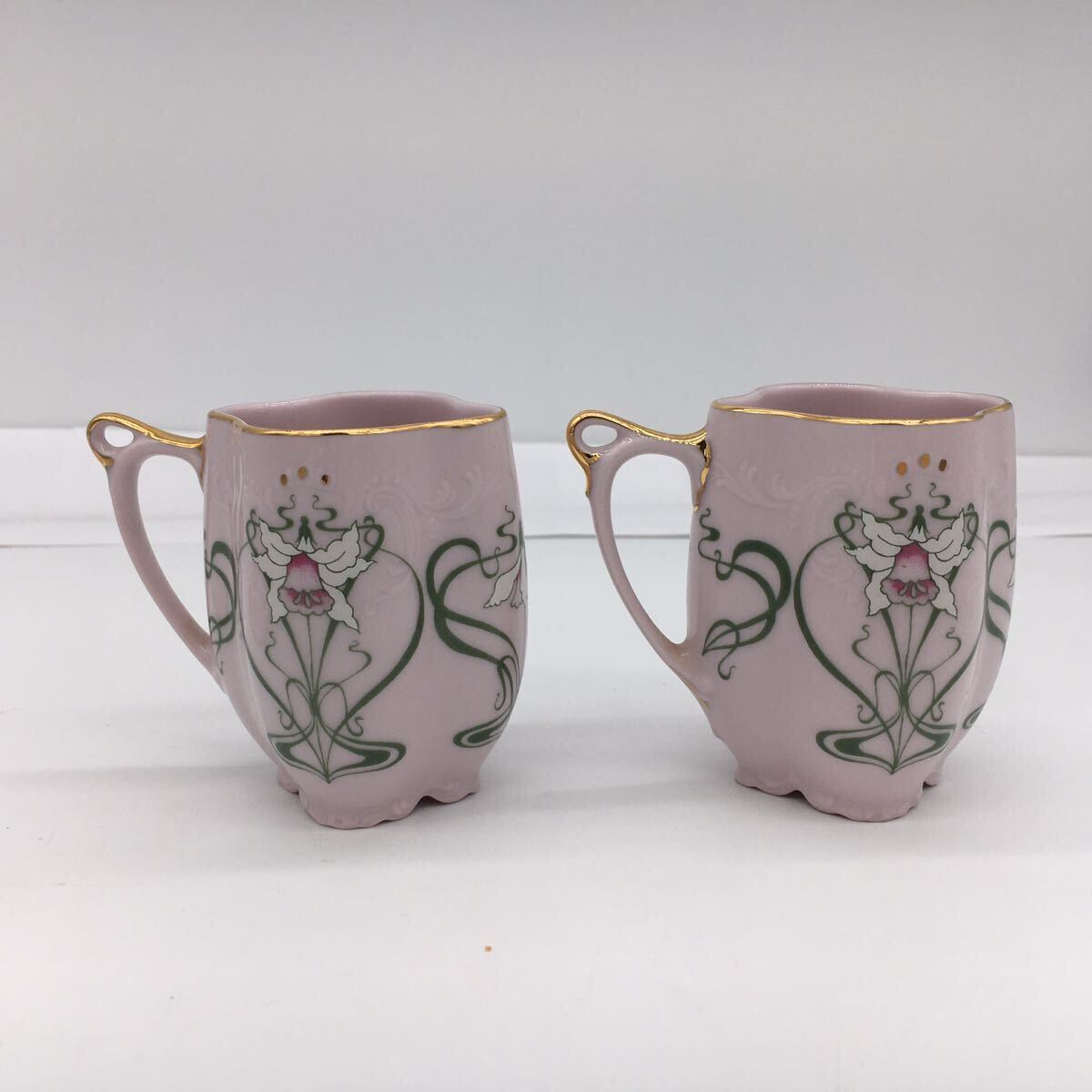 H&C ホドフ ショドフ ピンク ポーセリン 金彩 カップ＆ソーサ― ペア チェコ スロバキア Czechoslovakia pink porcelain 現状品の画像2