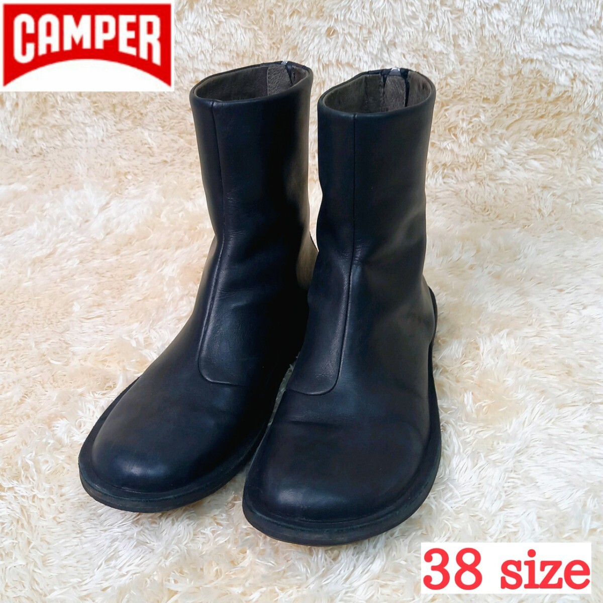 CAMPER　カンペール ショート ブーツ バックジップ zip BEETLE ゴアテックス GORE-TEX 24.0cm　24センチ　38  ブラック　黒　レザー