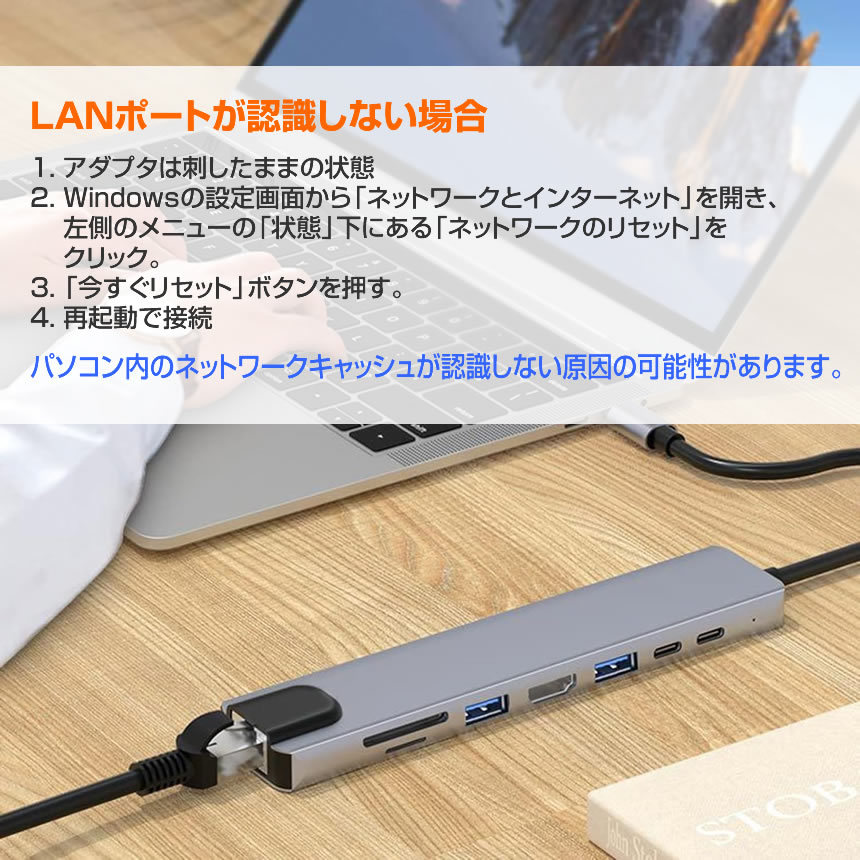 8in1 USBハブ typeC USB ドッキングステーション LANポート HDMI SDカード microSD A1140C_画像9