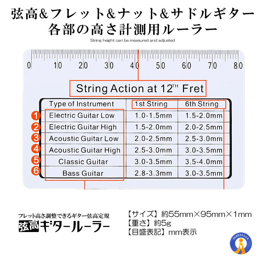 5 piece set guitar string height Roo la- ruler fret height adjustment -stroke ring Language pitch measurement adjustment for maintenance necessities GUITERLU