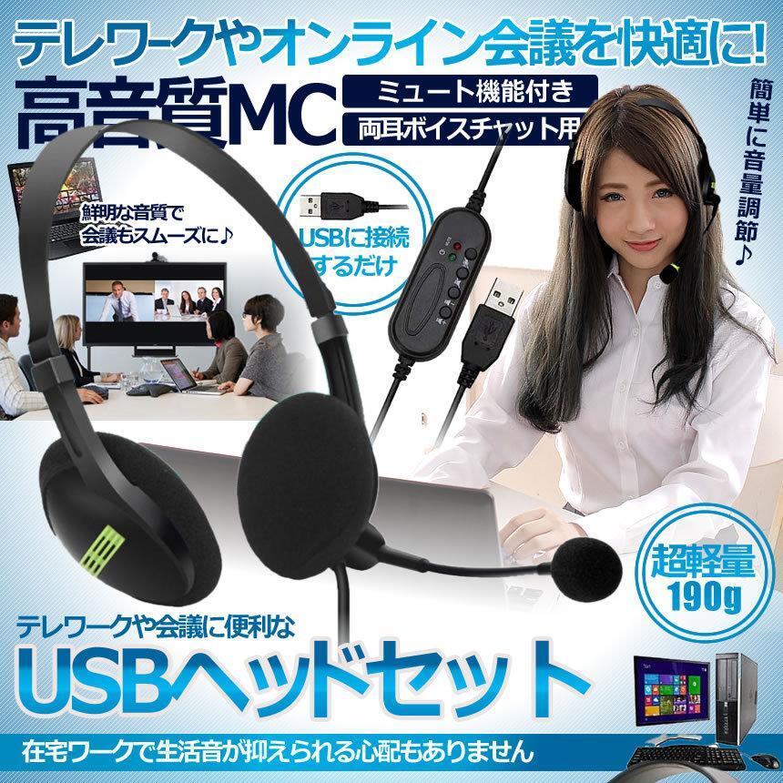 usb ヘッドセット 2台セット テレワーク ミュート機能付き 両耳ボイスチャット用 ヘッドフォン PC Windows Mac対応 2-USHEDSET_画像2