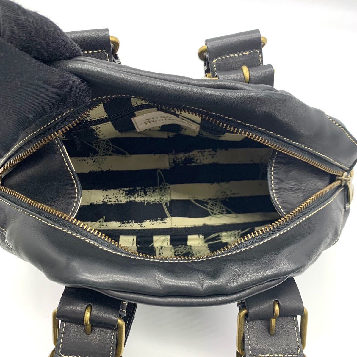 1円●未使用に近い●Vivienne Westwood ヴィヴィアンウエストウッド 型押しオーブ トートバッグ ハンドバッグ レザー 黒 レディース_画像9