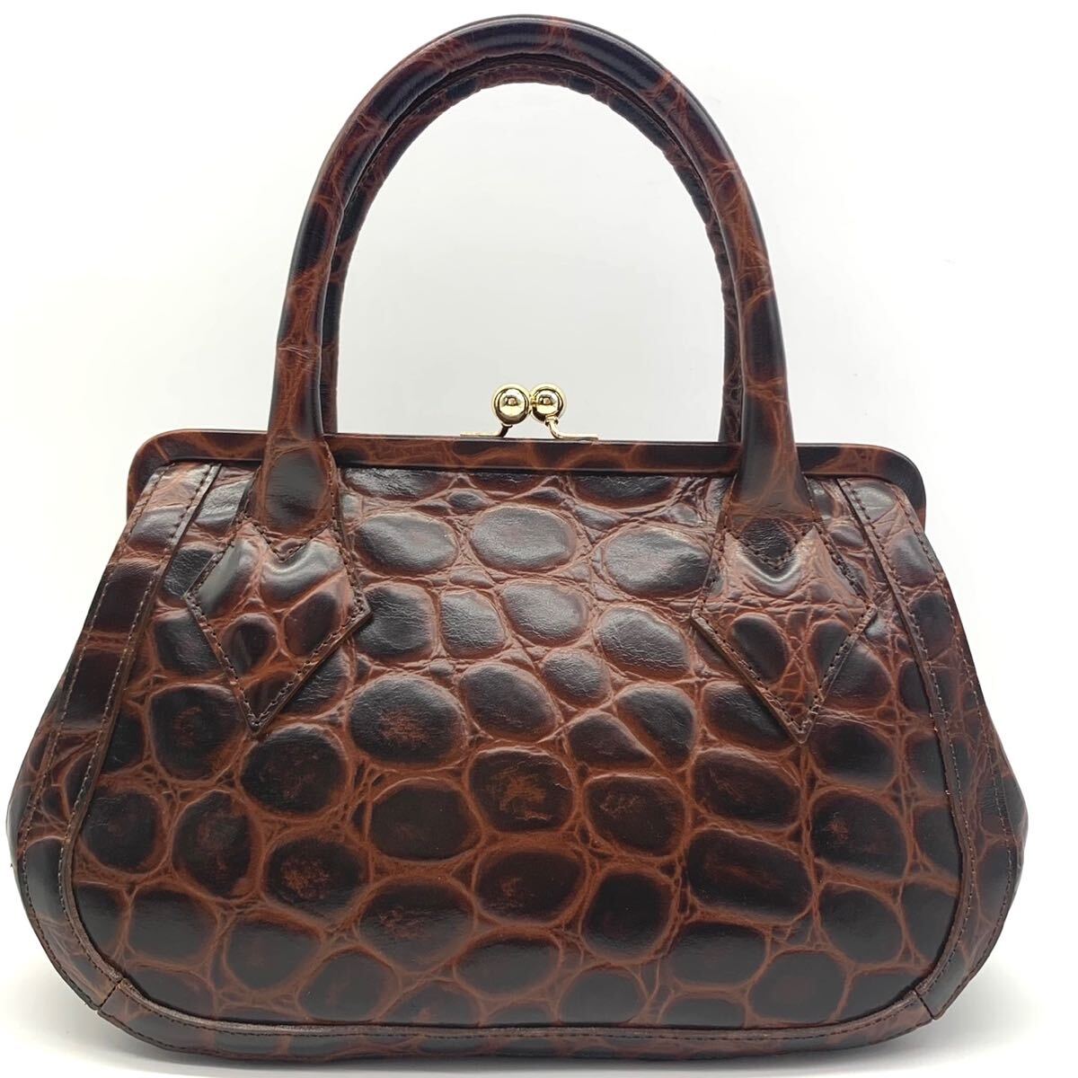 1円●極美品●Vivienne Westwood ヴィヴィアンウエストウッド クロコ型押し がま口 ミニハンドバッグ バニティポーチ レザー レディース_画像2