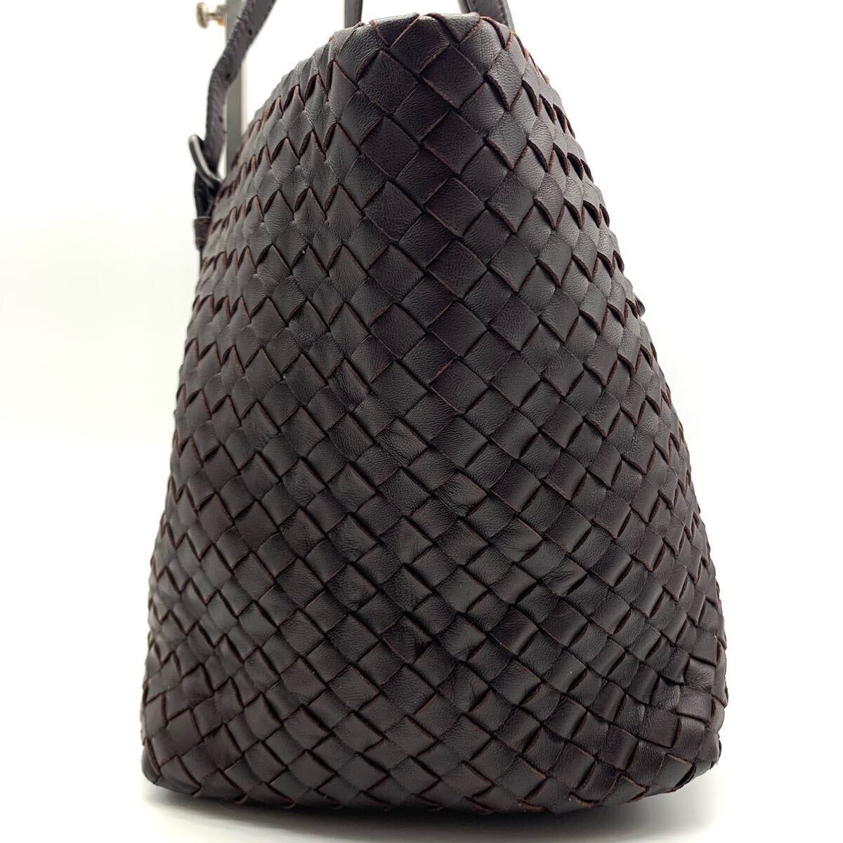 1円●新品同然●BOTTEGA VENETA ボッテガヴェネタ トートバッグ ビジネスバッグ ショルダー肩掛け◎ イントレチャート レザー 濃茶 メンズの画像4