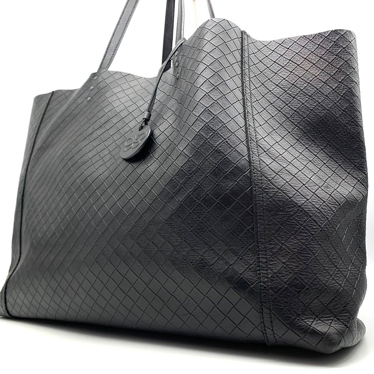 1円●美品●BOTTEGA VENETA ボッテガヴェネタ イントレッチオミラージュ トートバッグ ビジネスバッグ ショルダー肩掛け レザー 黒 メンズの画像1