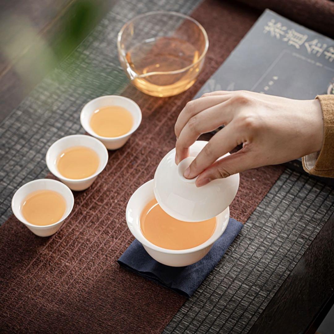 旅行茶具 茶道具 茶道 煎茶 中国茶 台湾茶 茶器 蓋碗 茶杯 公道杯 ケース 4点セットの画像8
