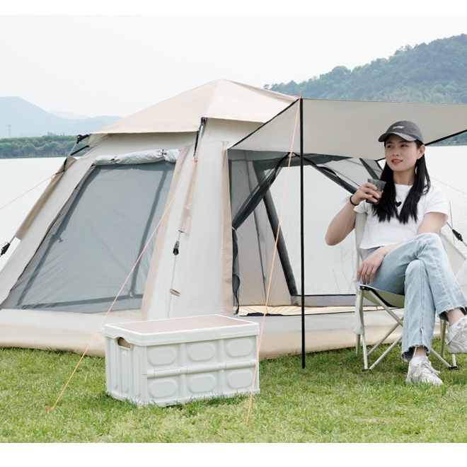 テント ワンタッチテント ワンタッチ式 キャンプ　簡単設営 窓口あり　通気性抜群　210D　二重防水 防風 UVカット　UPF50+ 　3~4人用テント_画像5