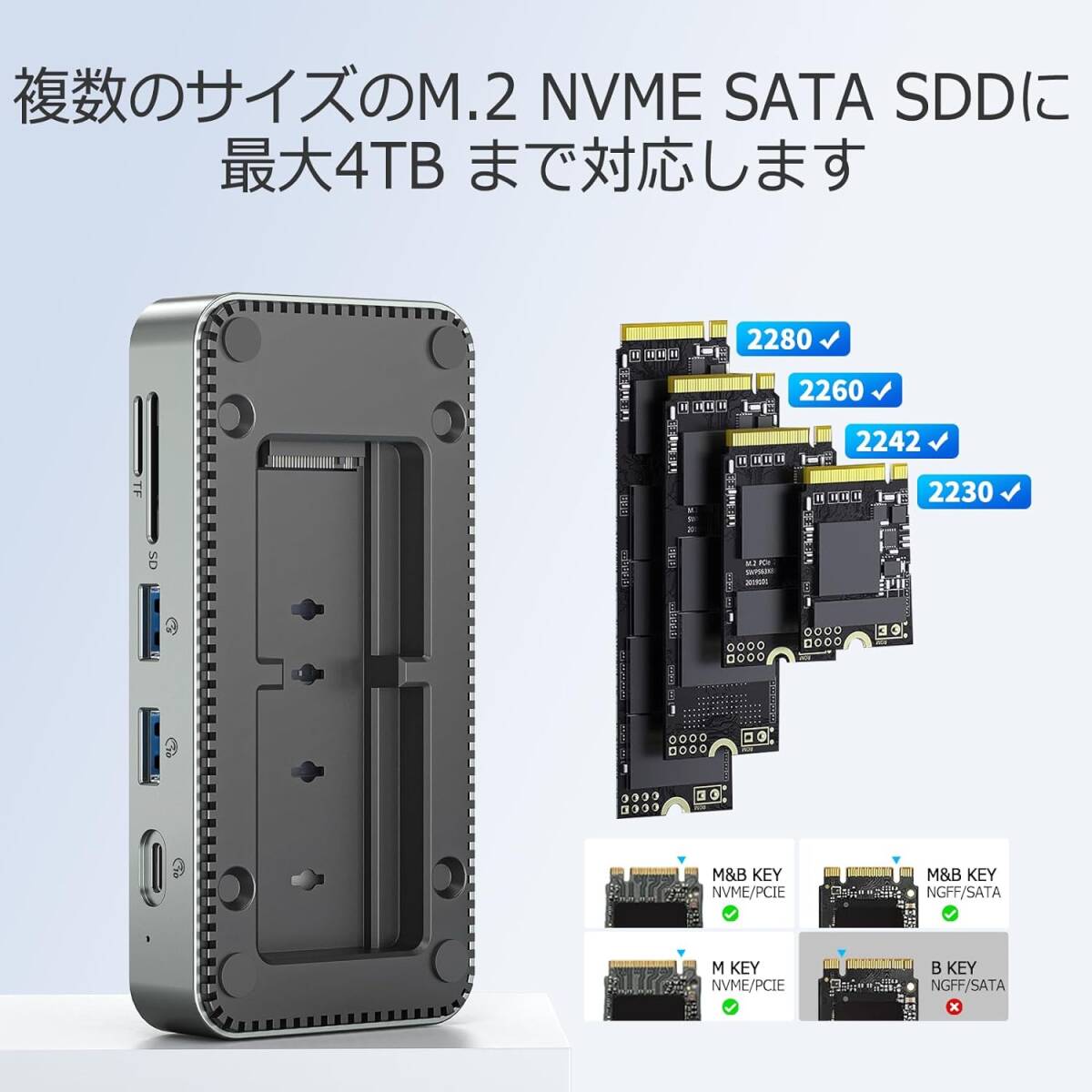 【美品】SAN ZANG MASTER LM2038 10IN1 M.2 SSD USB ハブ M.2 SSD 外付けケース付きUSB C ドッキングステーション 10Gbps高速転送 PD100W_画像4