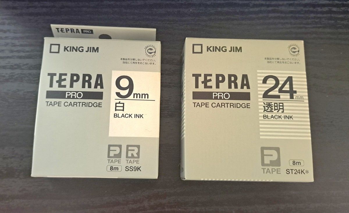 [新品]キングジム TEPRA PROテープ白ラベル黒文字9㎜/ TEPRA PROテープ透明黒文字24㎜/2個セット 