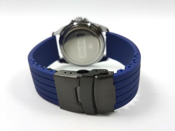 シリコンラバーストラップ 交換用腕時計ベルト Dバックル 22mm ネイビーXブラックの画像1