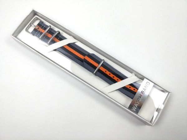 ナイロン製ミリタリーストラップ natoタイプ 布ベルト 腕時計 グレー黒オレンジ ストライプ 22mmの画像7