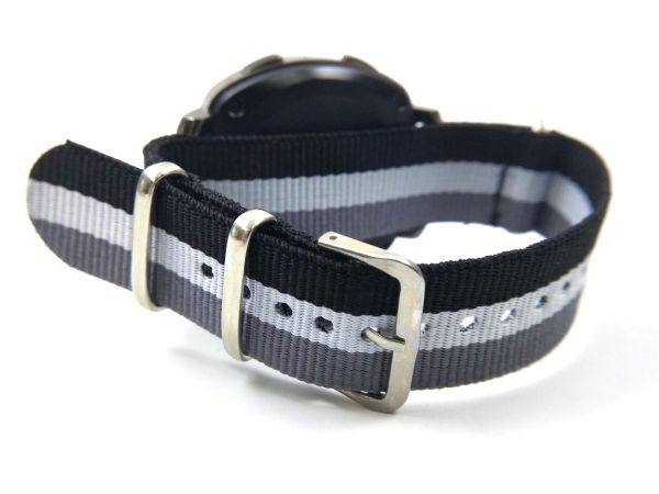  nylon made military strap cloth belt nato type wristwatch black light gray stripe 20mm