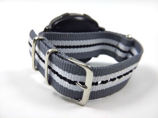  nylon made military strap cloth belt nato type wristwatch gray white black stripe 20mm