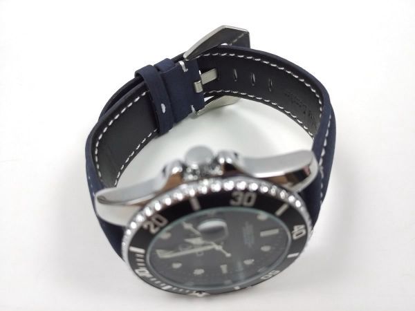 ミリタリー腕時計ベルト 本革レザー ウォッチバンド ステンレスバックル バネ棒付属 22mm ネイビー