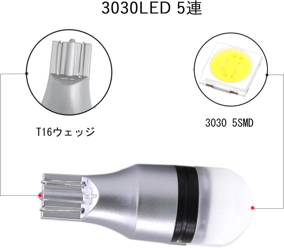 HooMoo T16 LEDバックランプ 優しく明るい光拡散 T16 / T15 3030LED 12V/24V 無極性 ホワイトの画像3