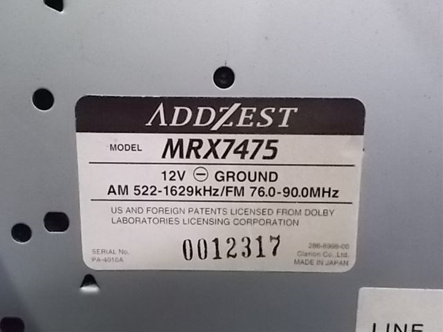 ★激安!☆ADDZEST アゼスト MRX7475 MDデッキ MDプレーヤー オーディオ チューナー ヘッドユニット 1DIN 通電OK / 2J11-1000の画像2