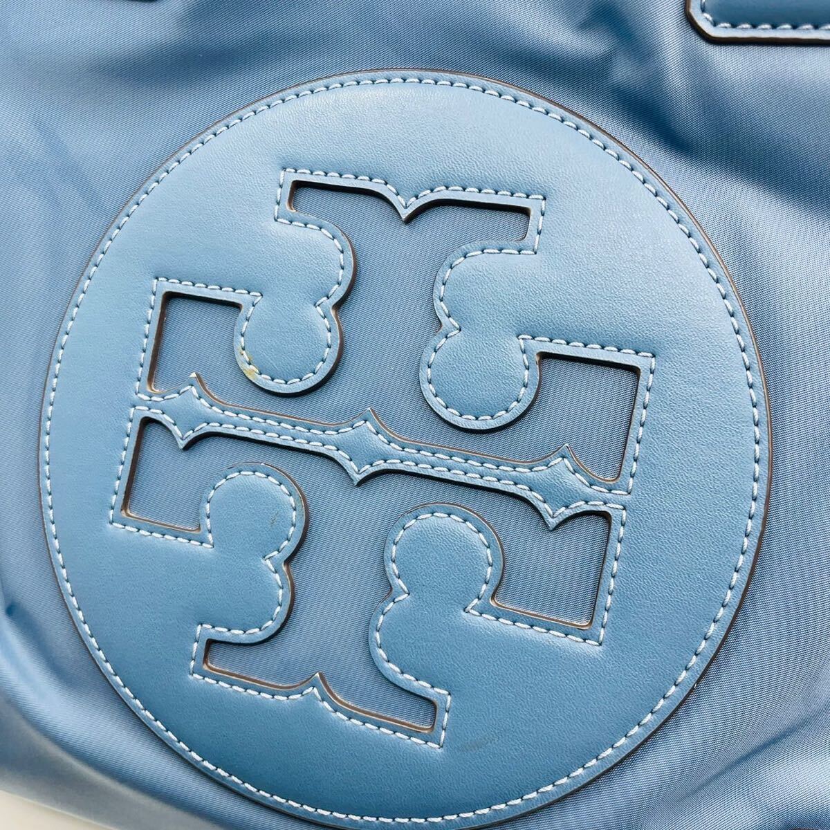 大人気 美品●TORY BURCH トリーバーチ トートバッグ ハンドバッグ ビジネス エラ A4 レザー メンズ レディース ライトブルー 水色 大容量の画像8