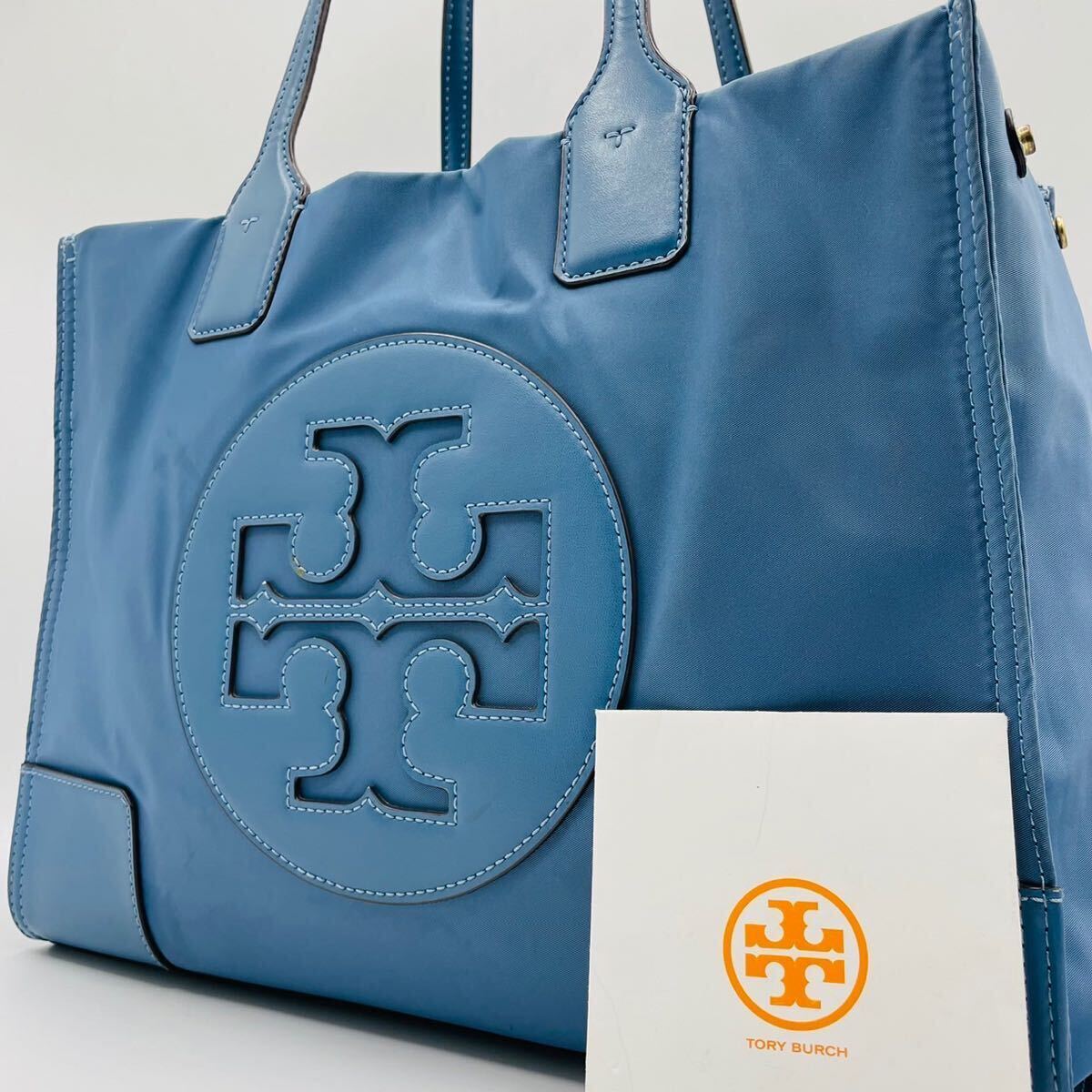 大人気 美品●TORY BURCH トリーバーチ トートバッグ ハンドバッグ ビジネス エラ A4 レザー メンズ レディース ライトブルー 水色 大容量の画像1