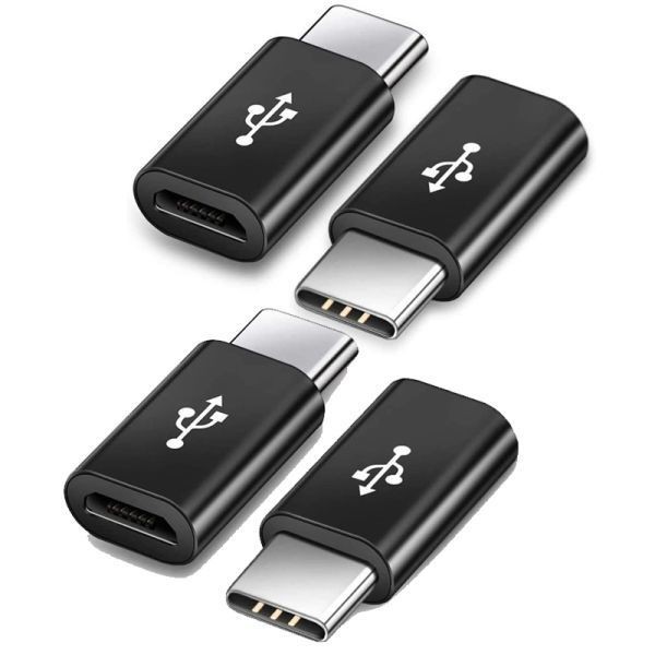 黒 4個セット Micro USB → Type C 端子 変換 アダプター 充電 コネクター Android Xperia スマホ アンドロイド エクスペリア 下駄_画像1