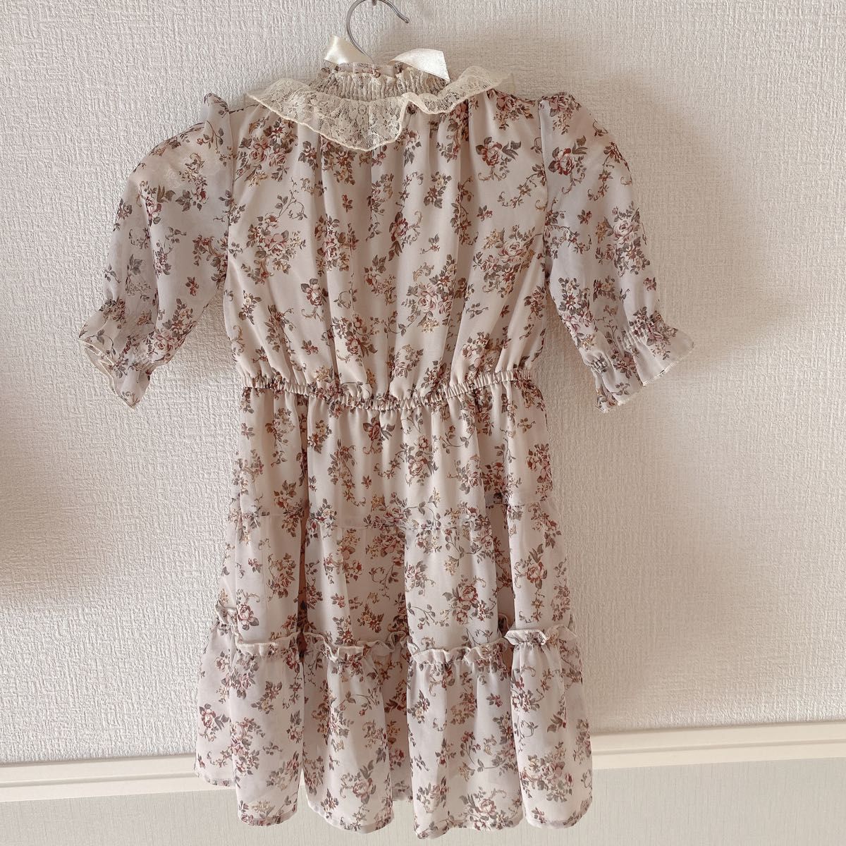 axes femme kids アクシーズファム キッズ 薔薇柄 ワンピース レース リボン 五分丈袖 110 子供服 キッズ