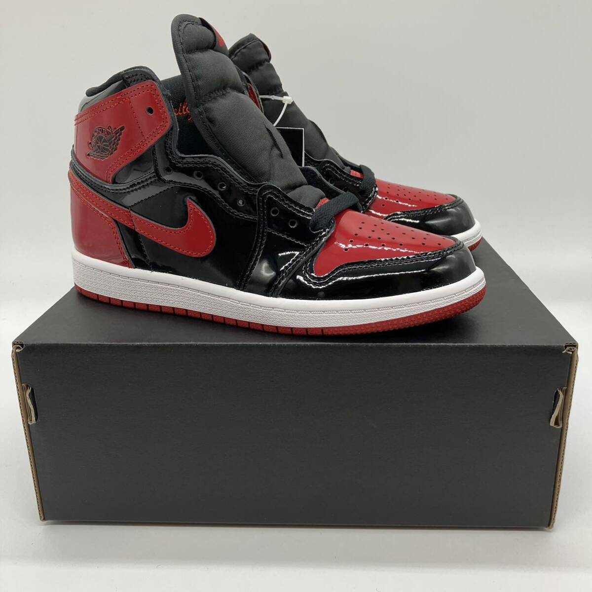 【21cm】 新品Nike PS Air Jordan 1 High OG Patent Bred ナイキ エアジョーダン1 ハイ パテントブレッド キッズ (AQ2664-063) F422_画像2